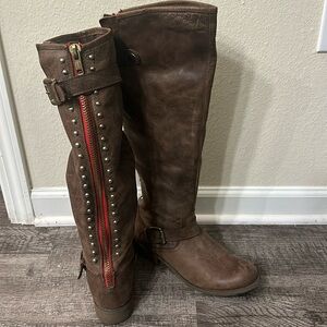 Steve Madden LYNET Brown Leather Zip Knee High Tall Riding Boots Womens Size 10.